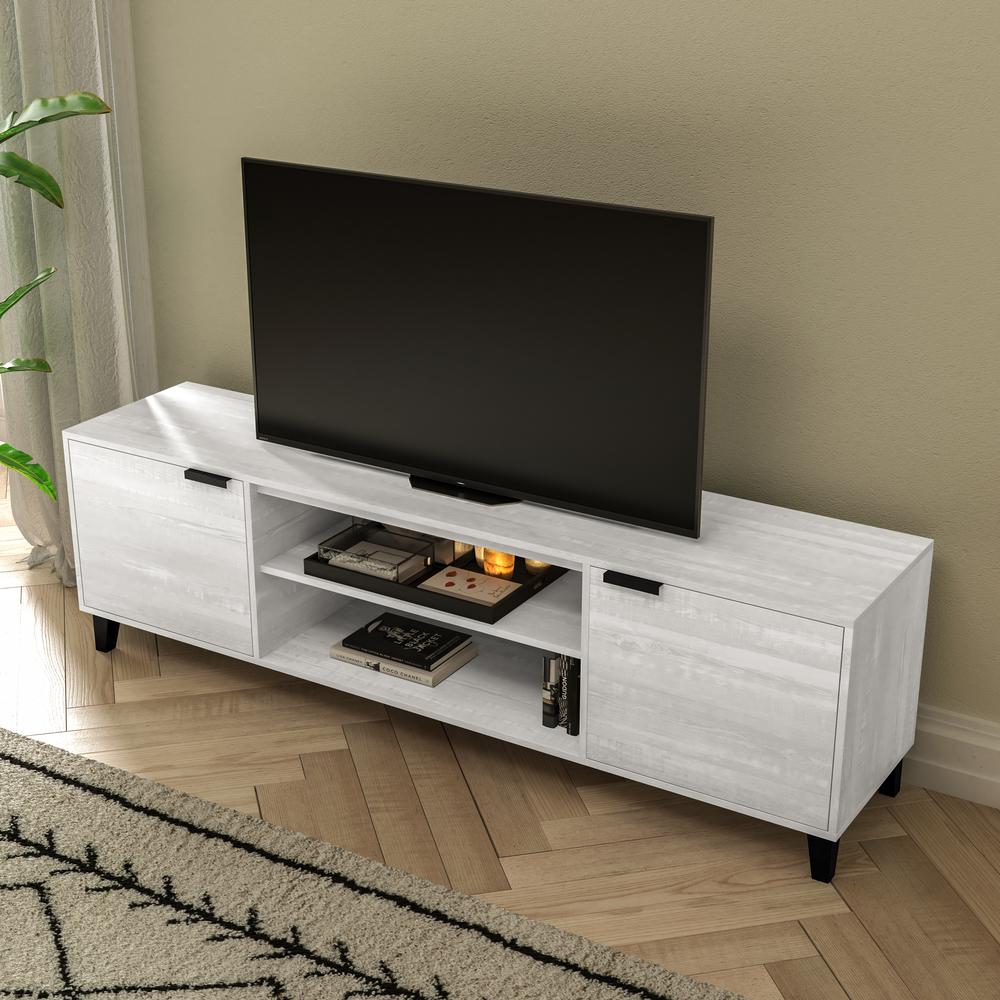70" TV Stand for up to 60" TV's with Shelves and Dual Storage Compartments, Gray. Picture 6