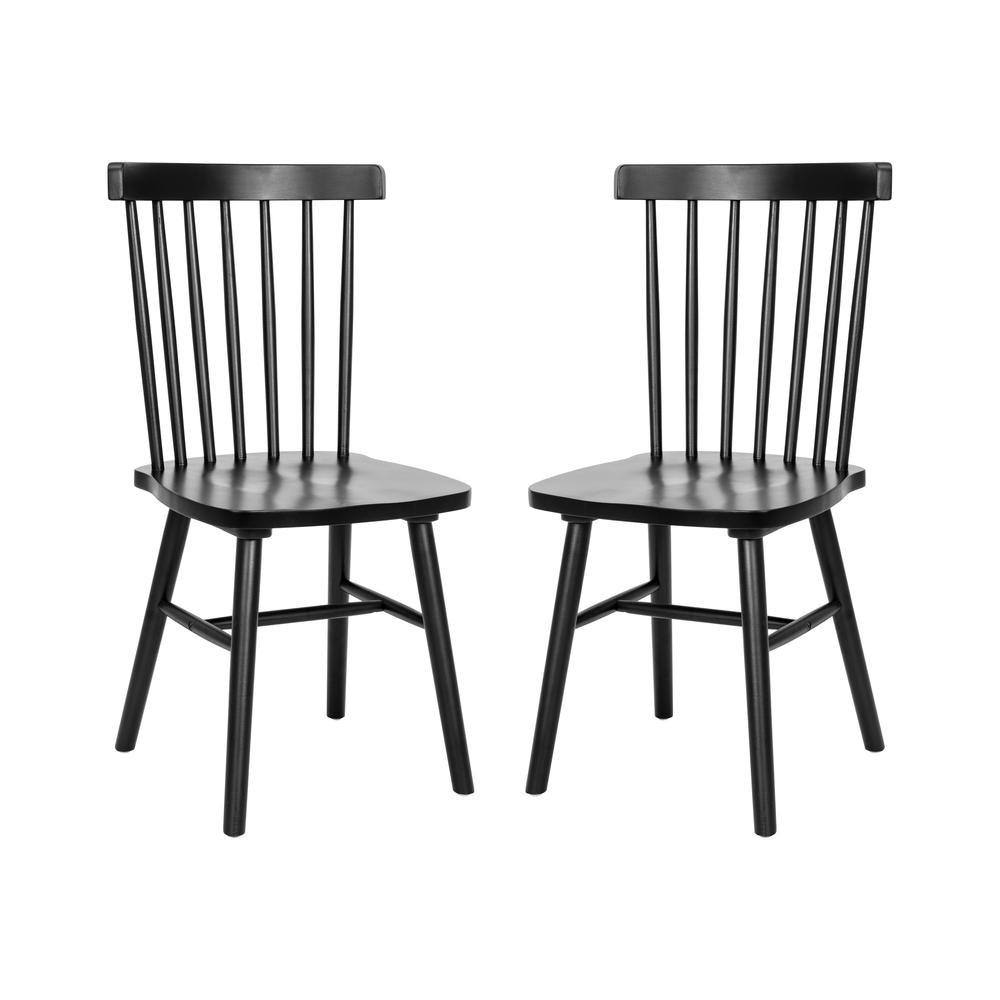Set of 2 Windsor Dining Chairs, Solid Wood Armless in Black. Picture 3