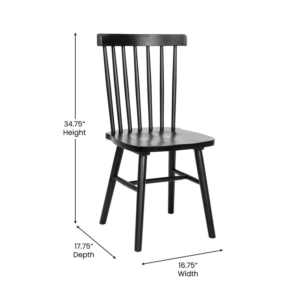 Set of 2 Windsor Dining Chairs, Solid Wood Armless in Black. Picture 6