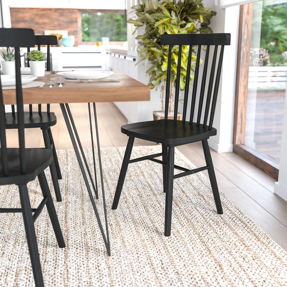 Set of 2 Windsor Dining Chairs, Solid Wood Armless in Black. Picture 1