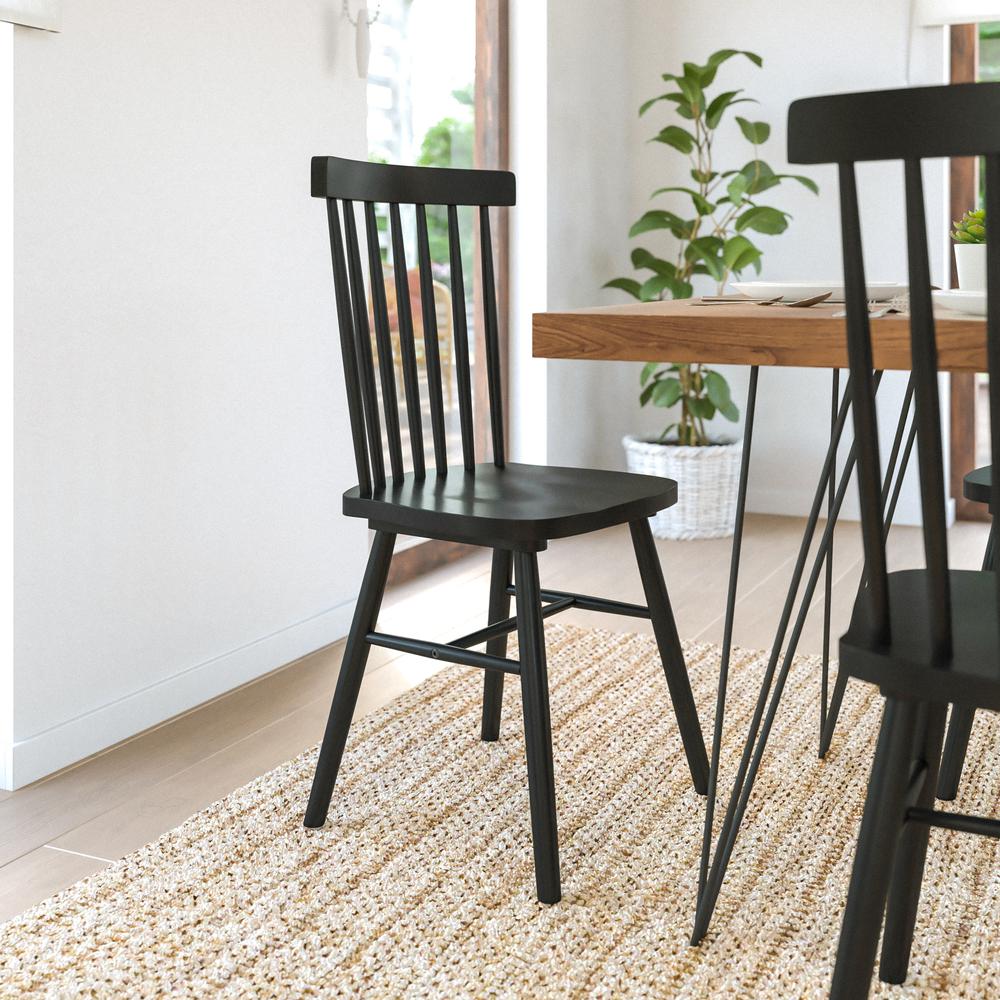 Set of 2 Windsor Dining Chairs, Solid Wood Armless in Black. Picture 7
