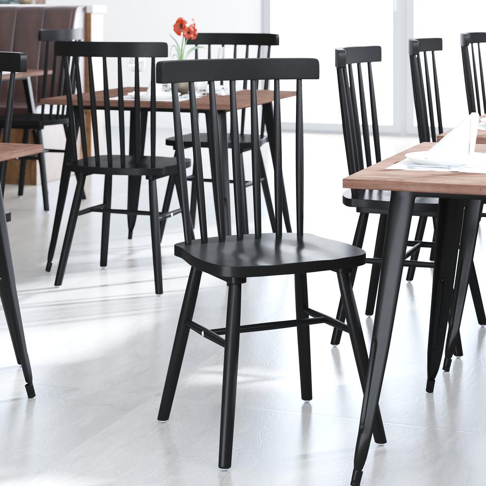 Set of 2 Windsor Dining Chairs, Solid Wood Armless in Black. Picture 8