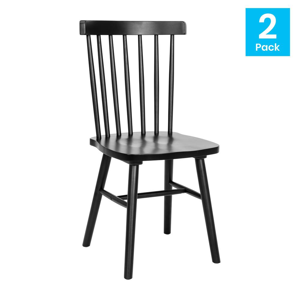 Set of 2 Windsor Dining Chairs, Solid Wood Armless in Black. Picture 2