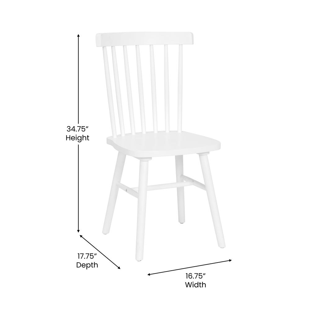 Ingrid Set of 2 Commercial Grade Windsor Dining Chairs, Solid Wood Armless Spindle Back Restaurant Dining Chairs in White. Picture 6