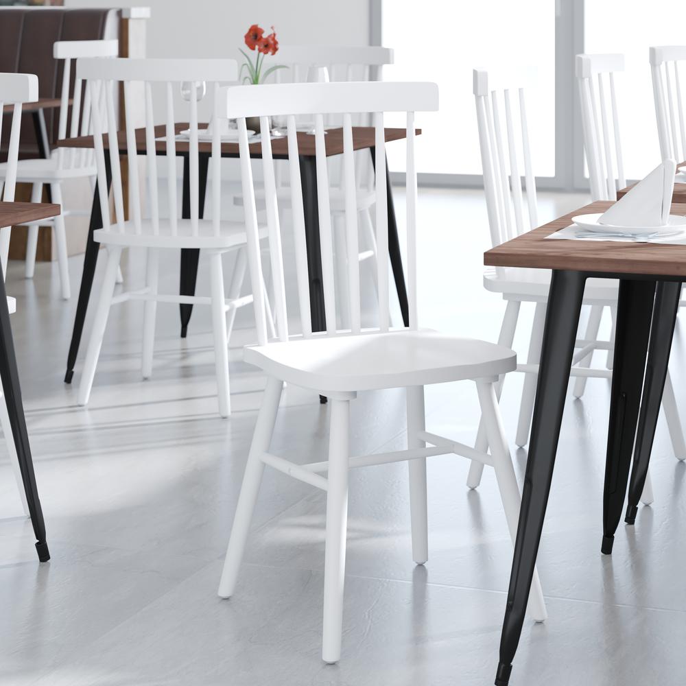 Ingrid Set of 2 Commercial Grade Windsor Dining Chairs, Solid Wood Armless Spindle Back Restaurant Dining Chairs in White. Picture 8