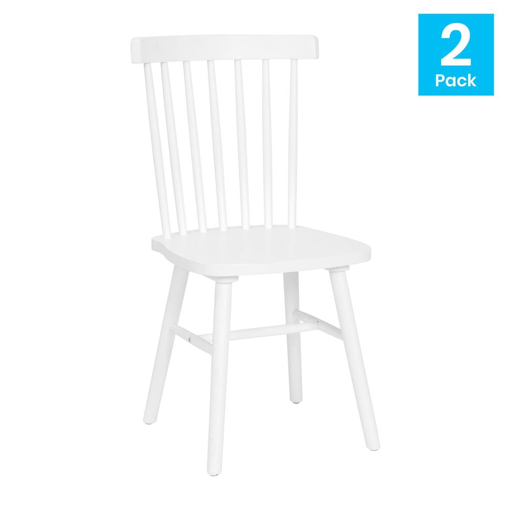 Set of 2 Windsor Dining Chairs, Solid Wood Armless in White. Picture 2