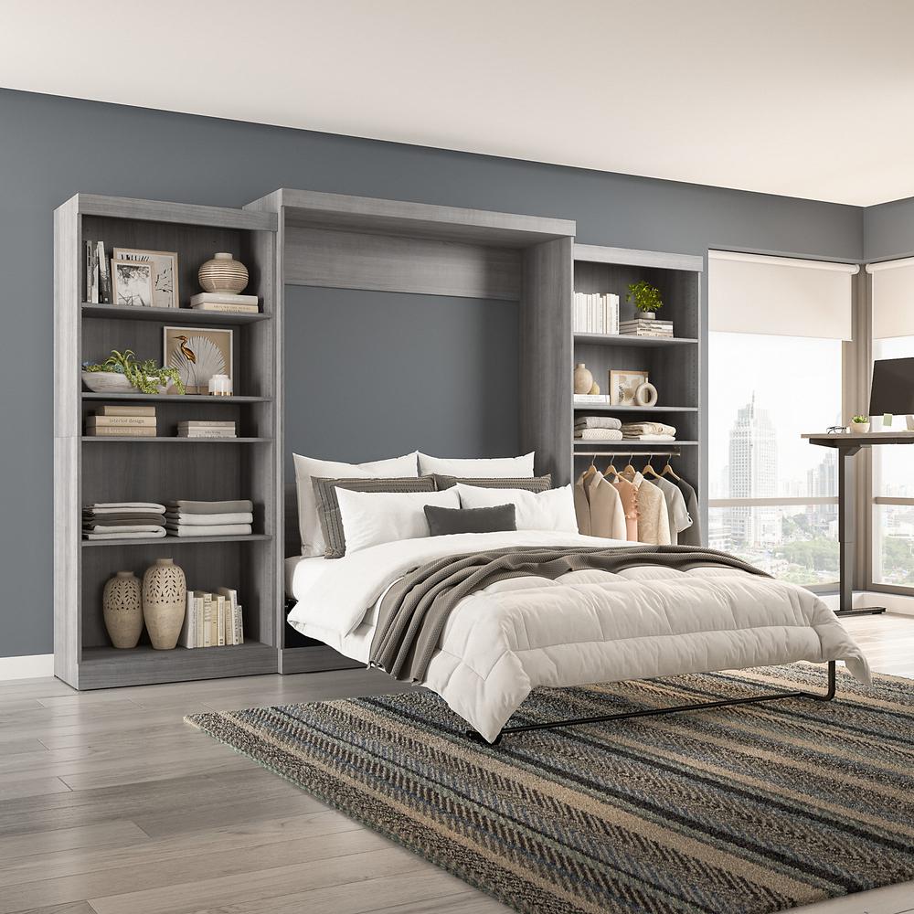 Pur Queen Murphy Bed with 2 Shelving Units (136W) in Platinum Gray. Picture 7