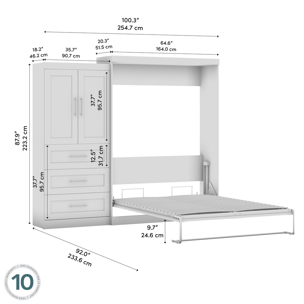 Pur Queen Murphy Bed and Storage Cabinet with Drawers (101W) in Platinum Gray. Picture 8