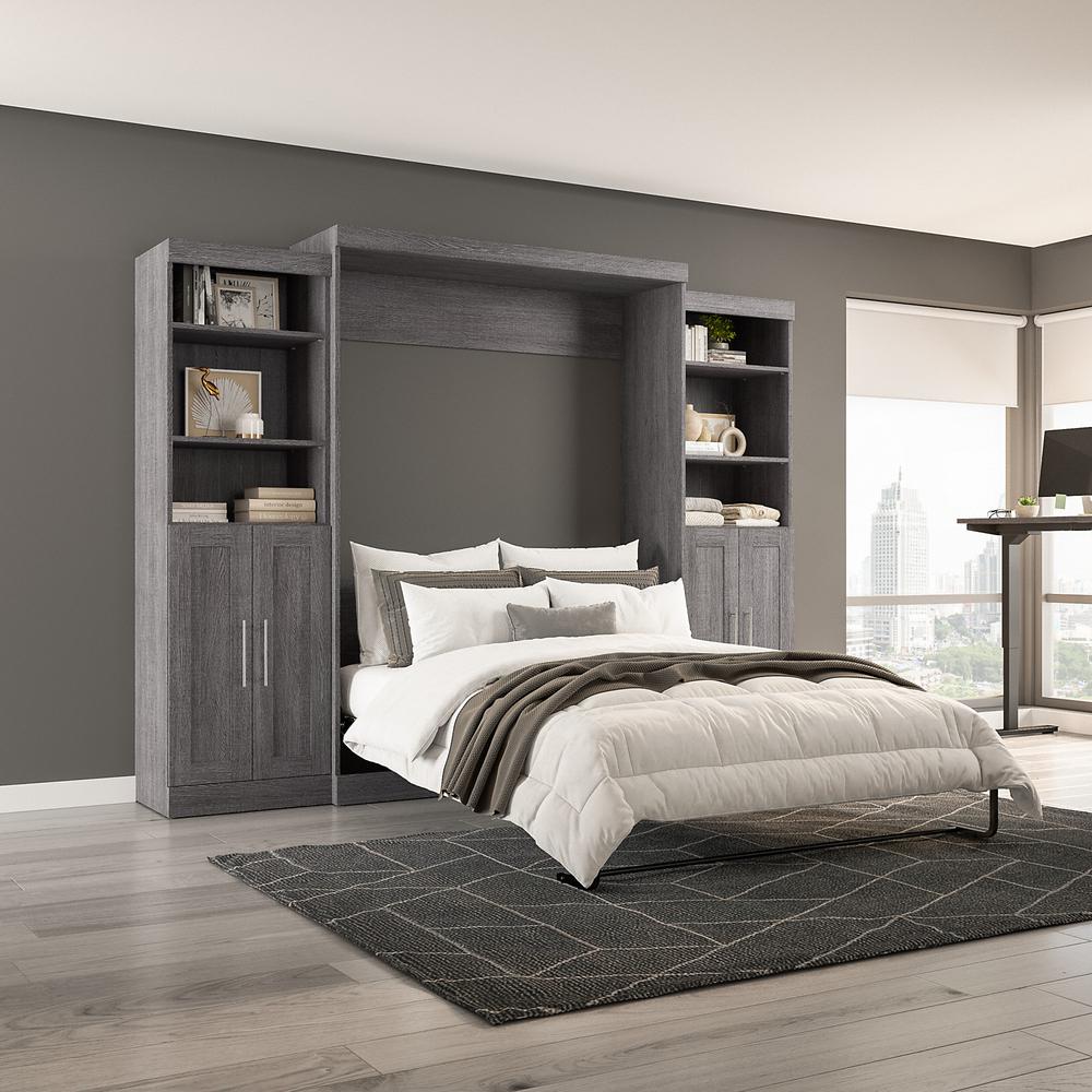Pur Queen Murphy Bed with Closet Storage Organizers (115W) in Bark Gray. Picture 6