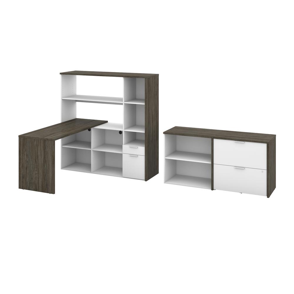 Gemma 3-Piece L-Shaped Desk, Storage Unit and Filing Cabinet - Walnut Grey&White. Picture 2