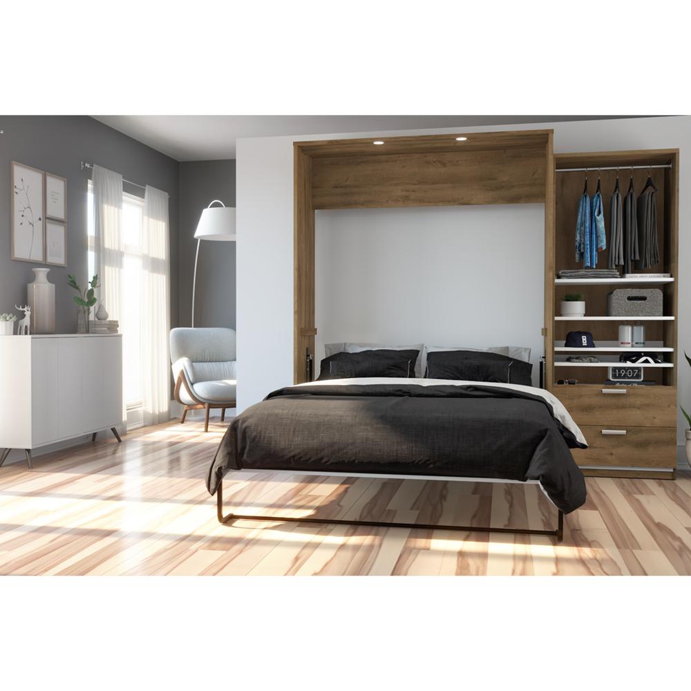 Cielo Premium 95" Queen Wall Bed kit in Rustic Brown and White. Picture 4