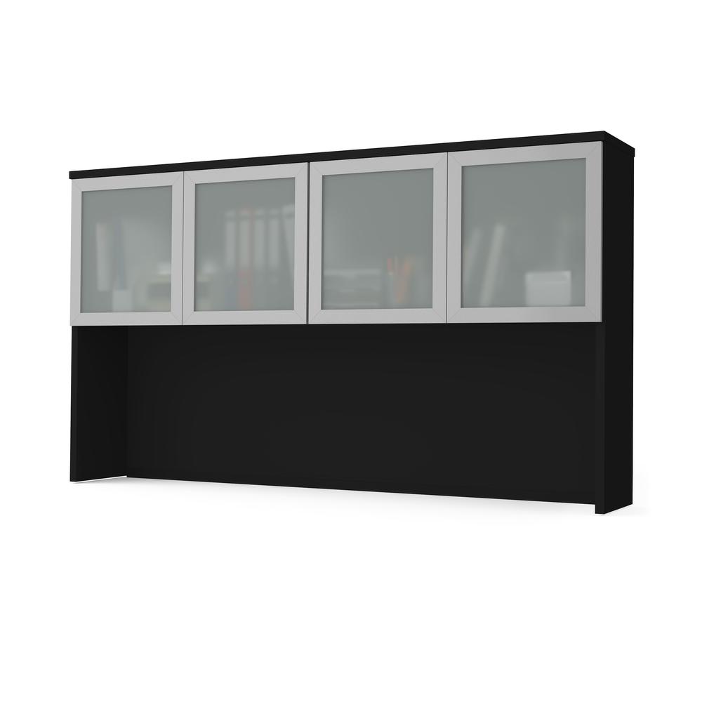 Bestar Pro-Concept Plus 72W Hutch with Frosted Glass Doors , Black. Picture 1