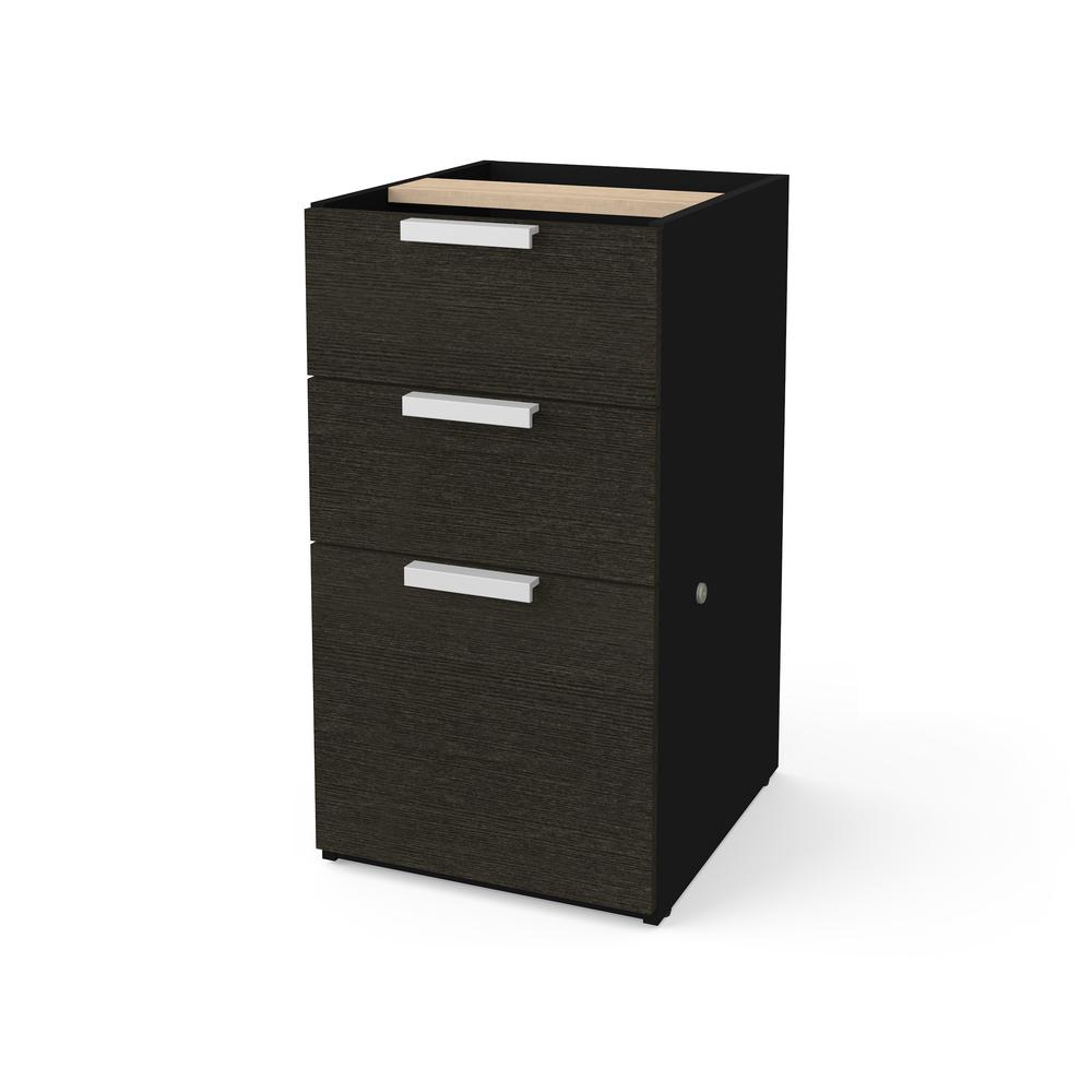 Bestar Pro-Concept Plus 16W Add-On Pedestal with 3 Drawers , Deep Grey & Black. Picture 1