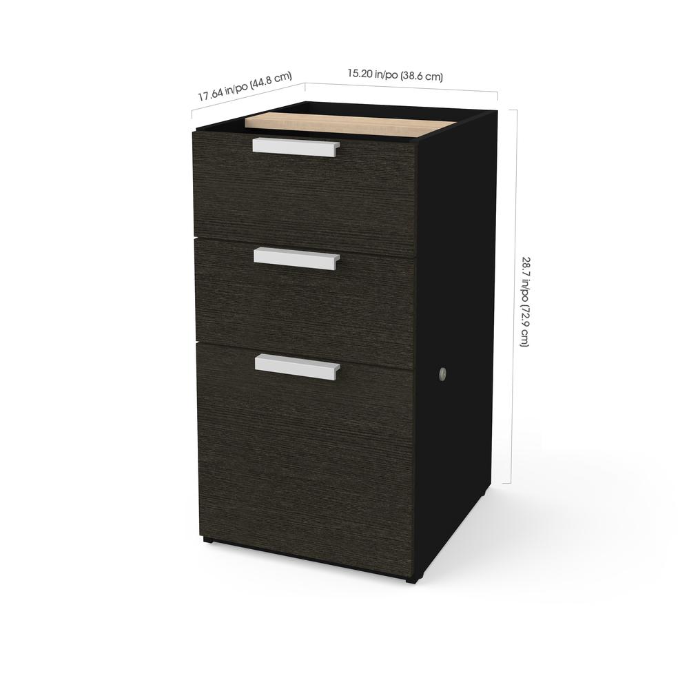Bestar Pro-Concept Plus 16W Add-On Pedestal with 3 Drawers , Deep Grey & Black. Picture 2