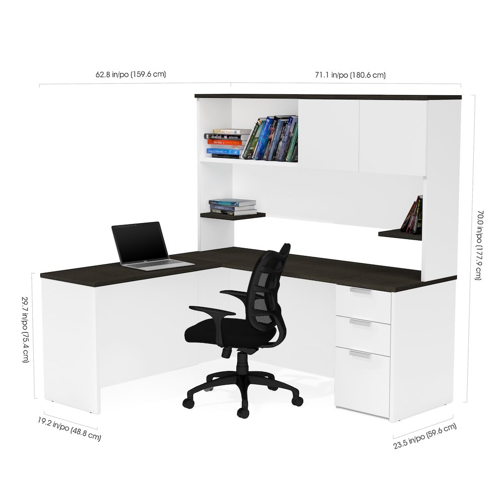 Pro-Concept Plus L-Desk with Hutch in White & Deep Grey. Picture 2