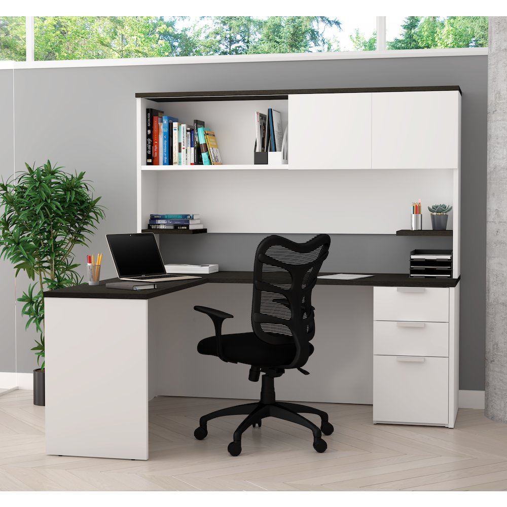 Pro-Concept Plus L-Desk with Hutch in White & Deep Grey. Picture 3