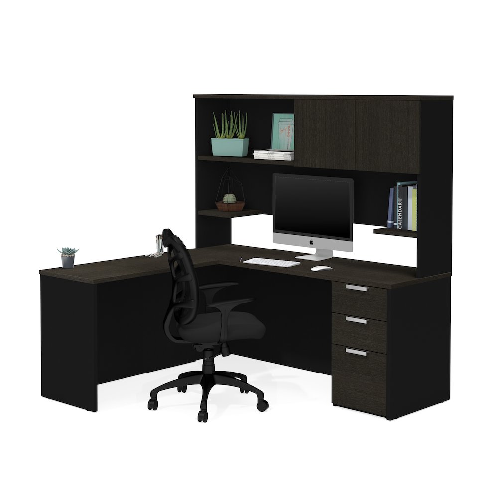 Pro-Concept Plus L-Desk with Hutch in Deep Grey & Black. The main picture.