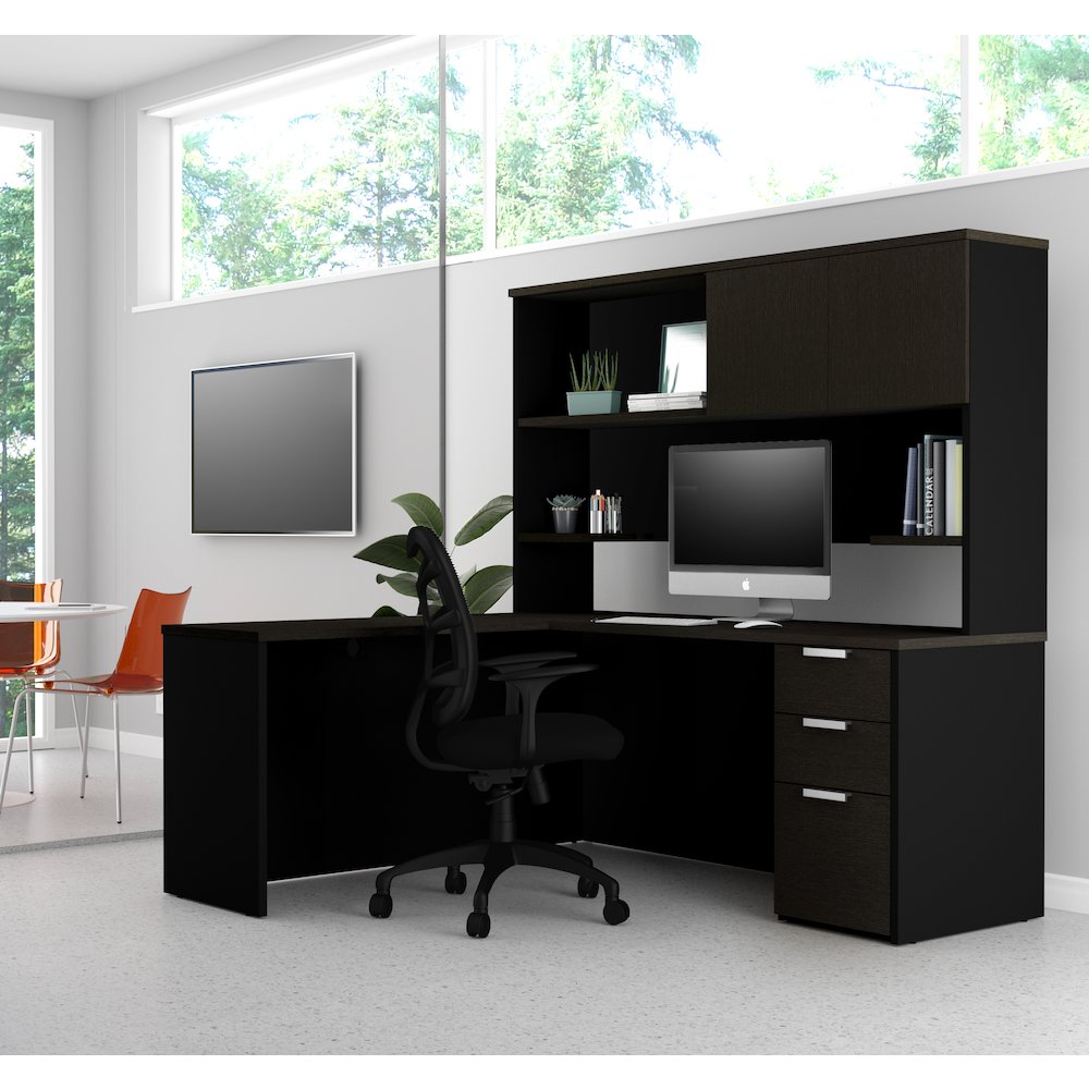 Pro-Concept Plus L-Desk with Hutch in Deep Grey & Black. Picture 3