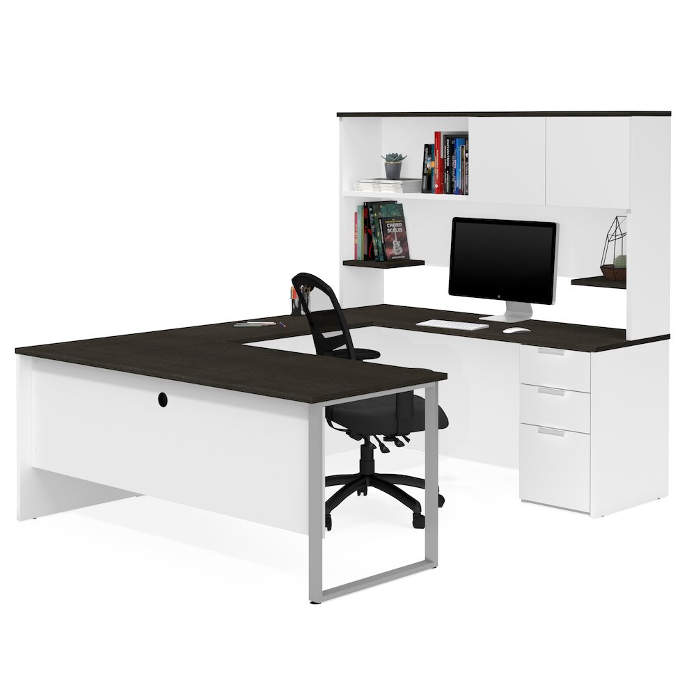 Pro-Concept Plus U-Desk with Hutch in White & Deep Grey. Picture 1