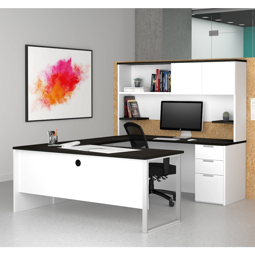 Pro-Concept Plus U-Desk with Hutch in White & Deep Grey. Picture 3