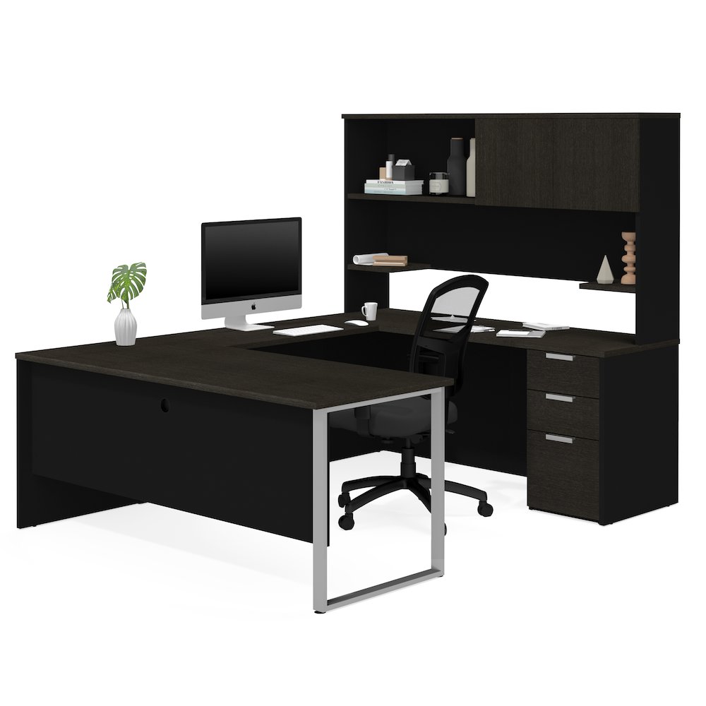 Pro-Concept Plus U-Desk with Hutch in Deep Grey & Black. Picture 1