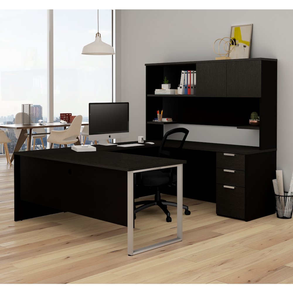 Pro-Concept Plus U-Desk with Hutch in Deep Grey & Black. Picture 3