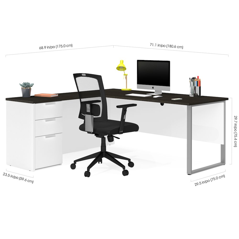 Pro-Concept Plus L-Desk with Metal Leg in White & Deep Grey. Picture 2