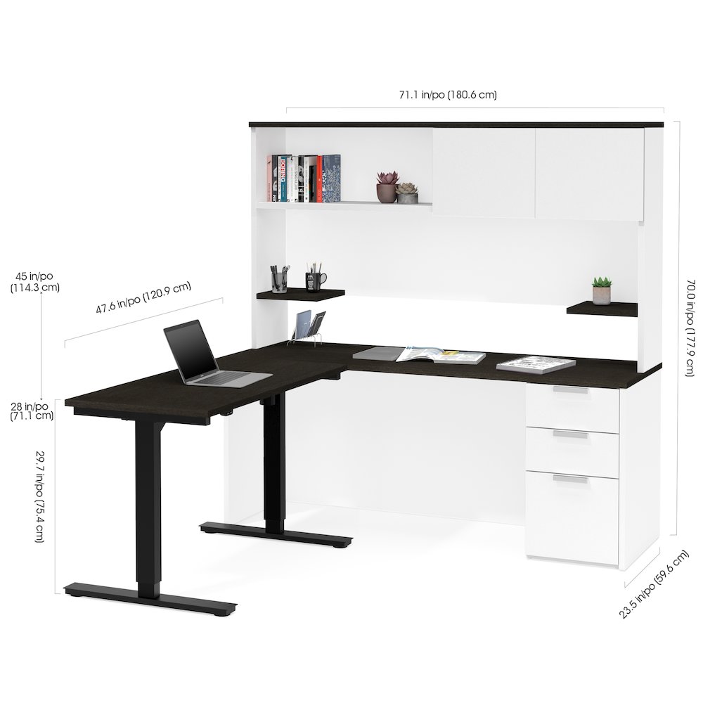 Pro-Concept Plus Height Adjustable L-Desk with Hutch in White & Deep Grey. Picture 3