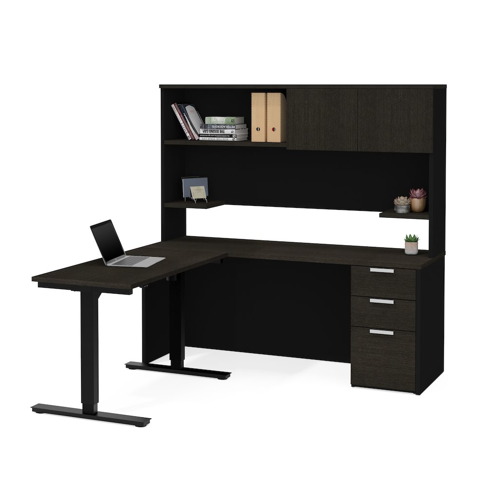 Pro-Concept Plus Height Adjustable L-Desk with Hutch in Deep Grey & Black. Picture 2