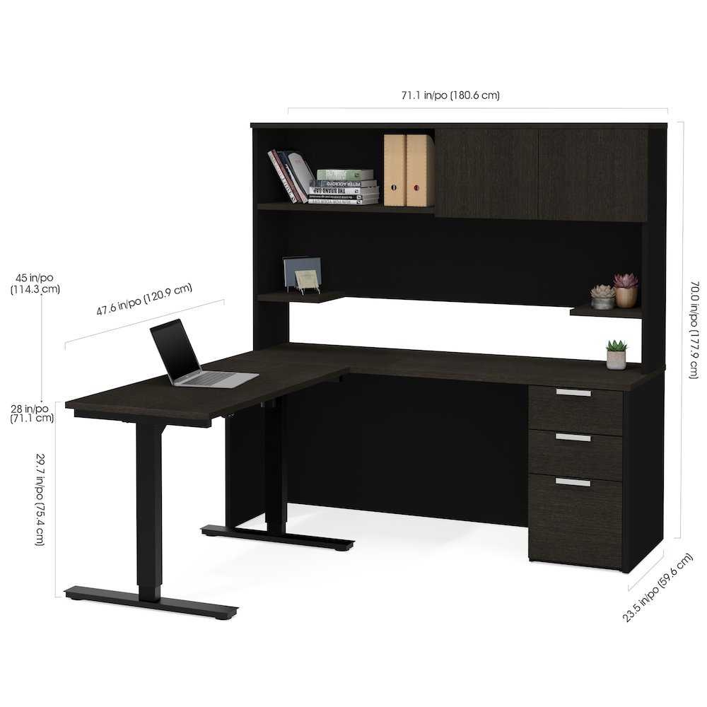 Pro-Concept Plus Height Adjustable L-Desk with Hutch in Deep Grey & Black. Picture 3