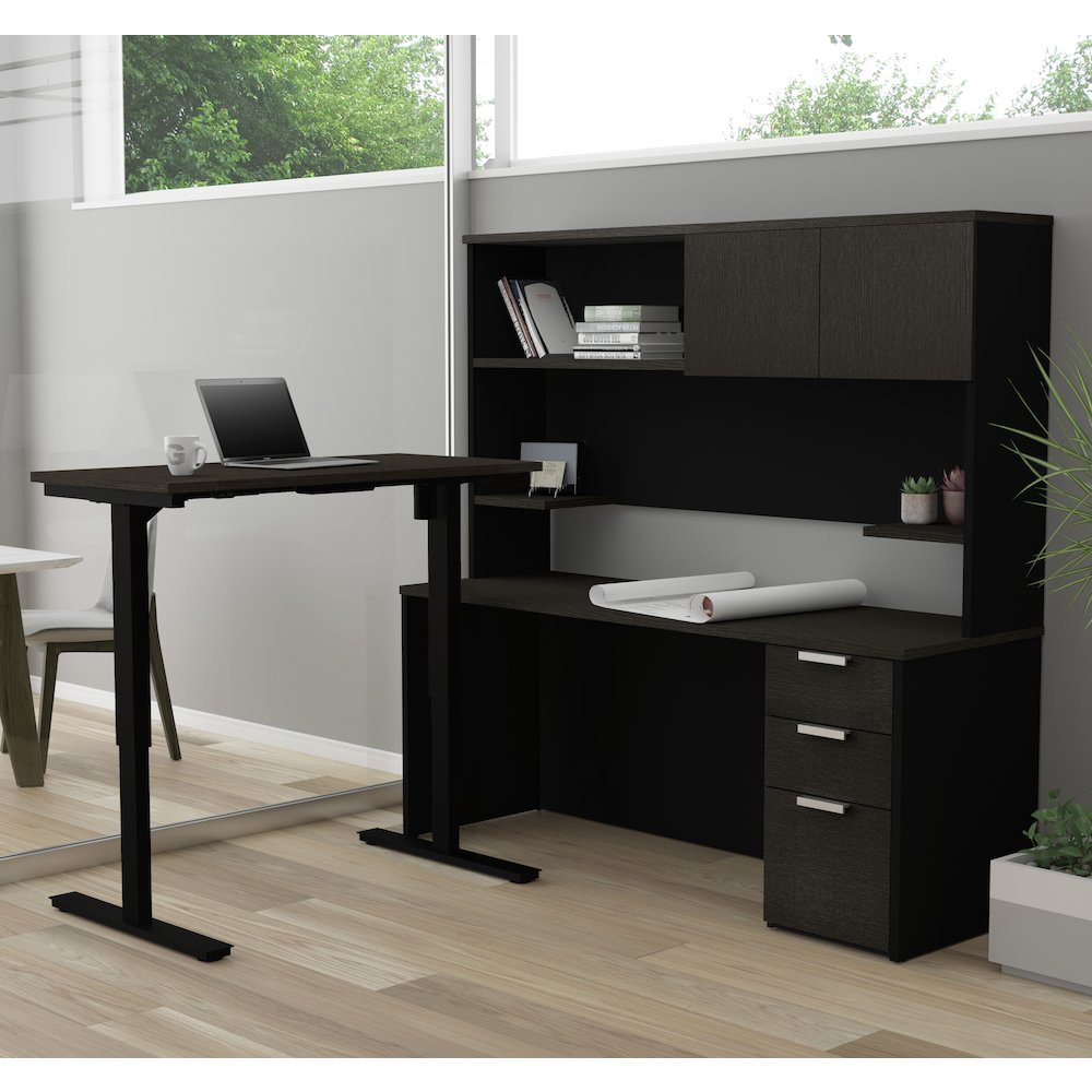 Pro-Concept Plus Height Adjustable L-Desk with Hutch in Deep Grey & Black. Picture 4