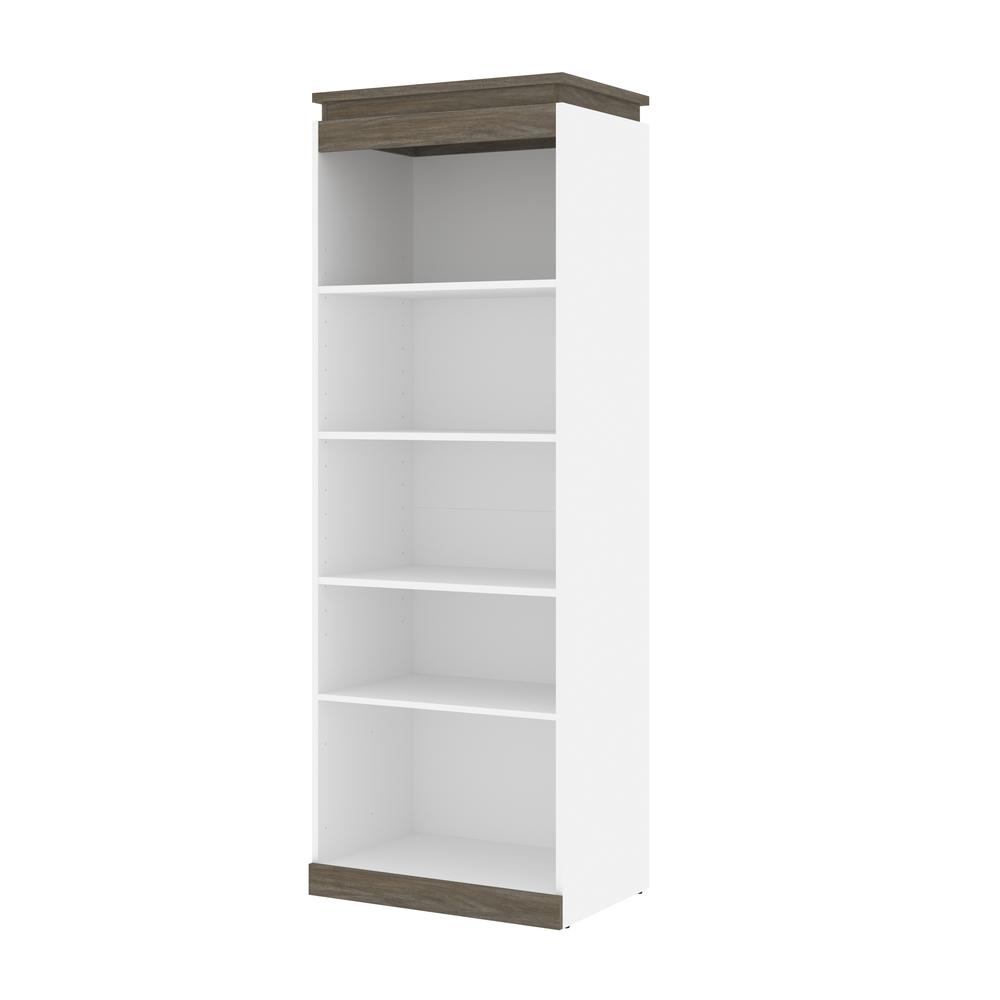 30W Tall Storage Shelf for Bedroom in White & Walnut Grey by Bestar