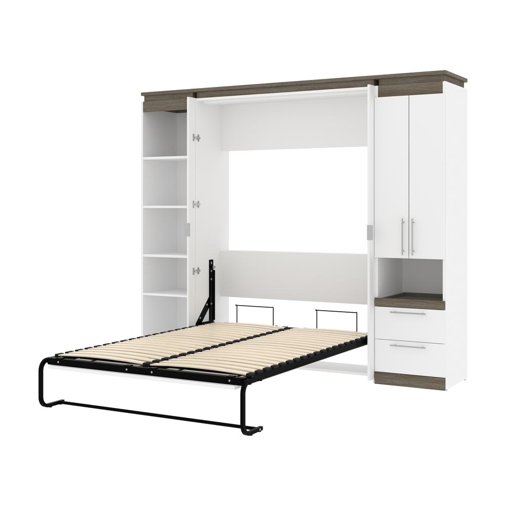 Full Murphy Bed with Storage Cabinet and Shelves (100W) in White and Walnut Grey. Picture 24