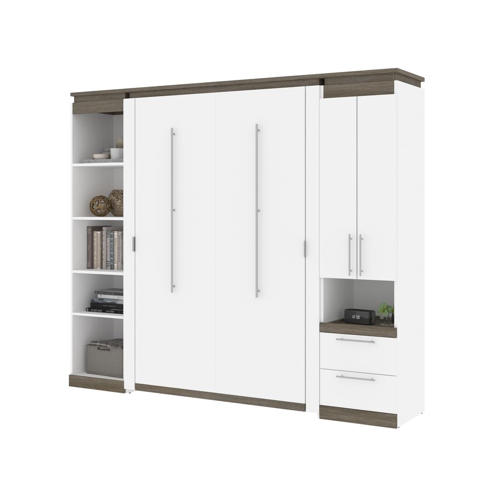 Full Murphy Bed with Storage Cabinet and Shelves (100W) in White and Walnut Grey. Picture 25