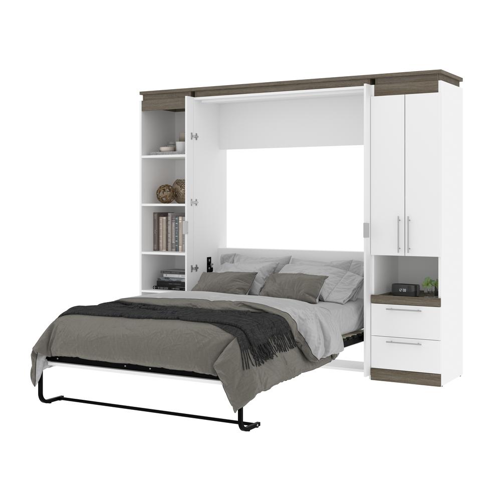 Full Murphy Bed with Storage Cabinet and Shelves (100W) in White and Walnut Grey. Picture 26