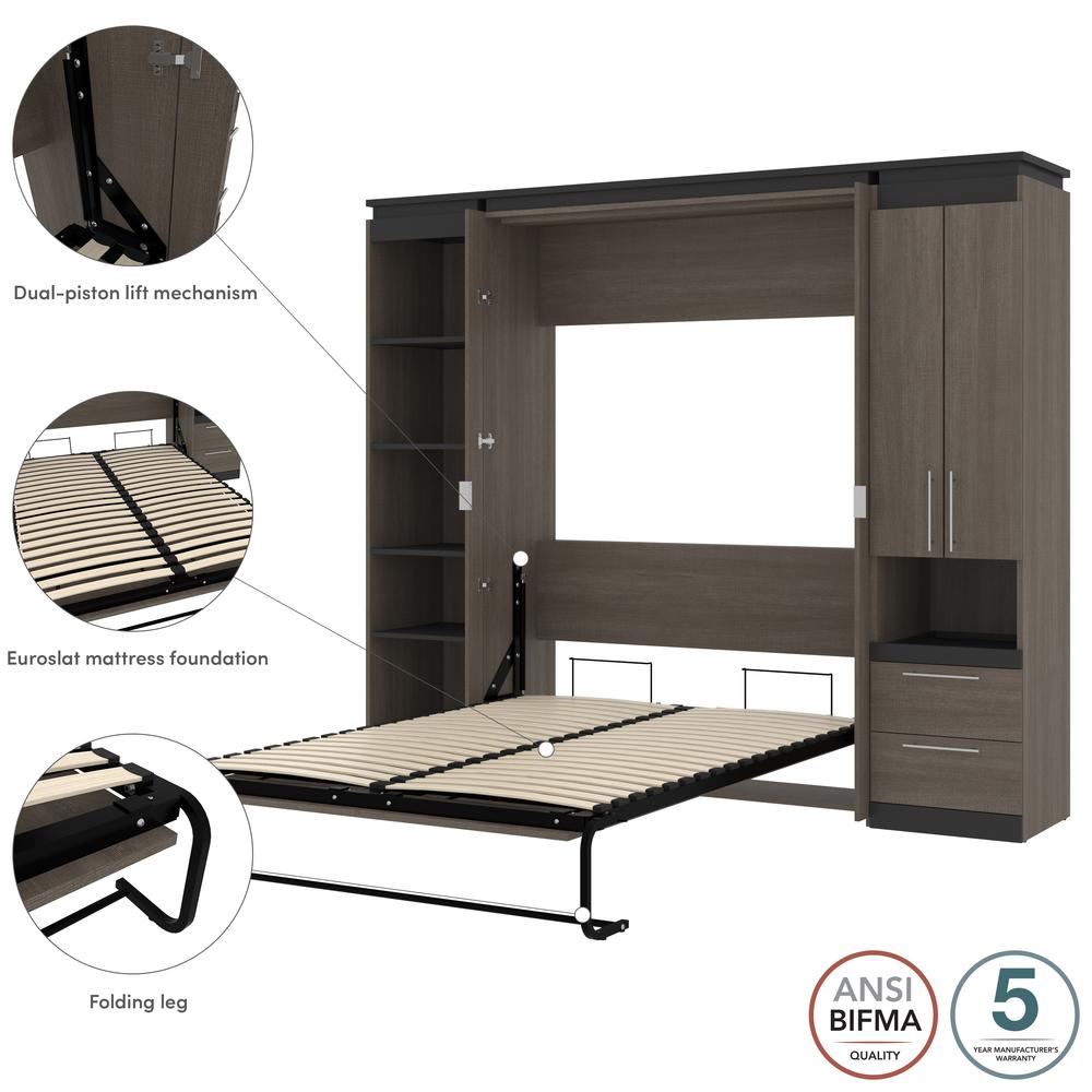 Full Murphy Bed with Storage Cabinet and Shelves (100W) in White and Walnut Grey. Picture 9