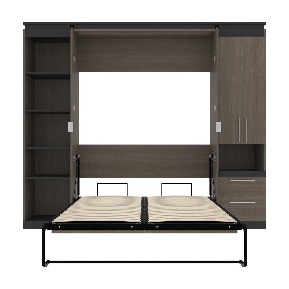 Full Murphy Bed with Storage Cabinet and Shelves (100W) in White and Walnut Grey. Picture 27
