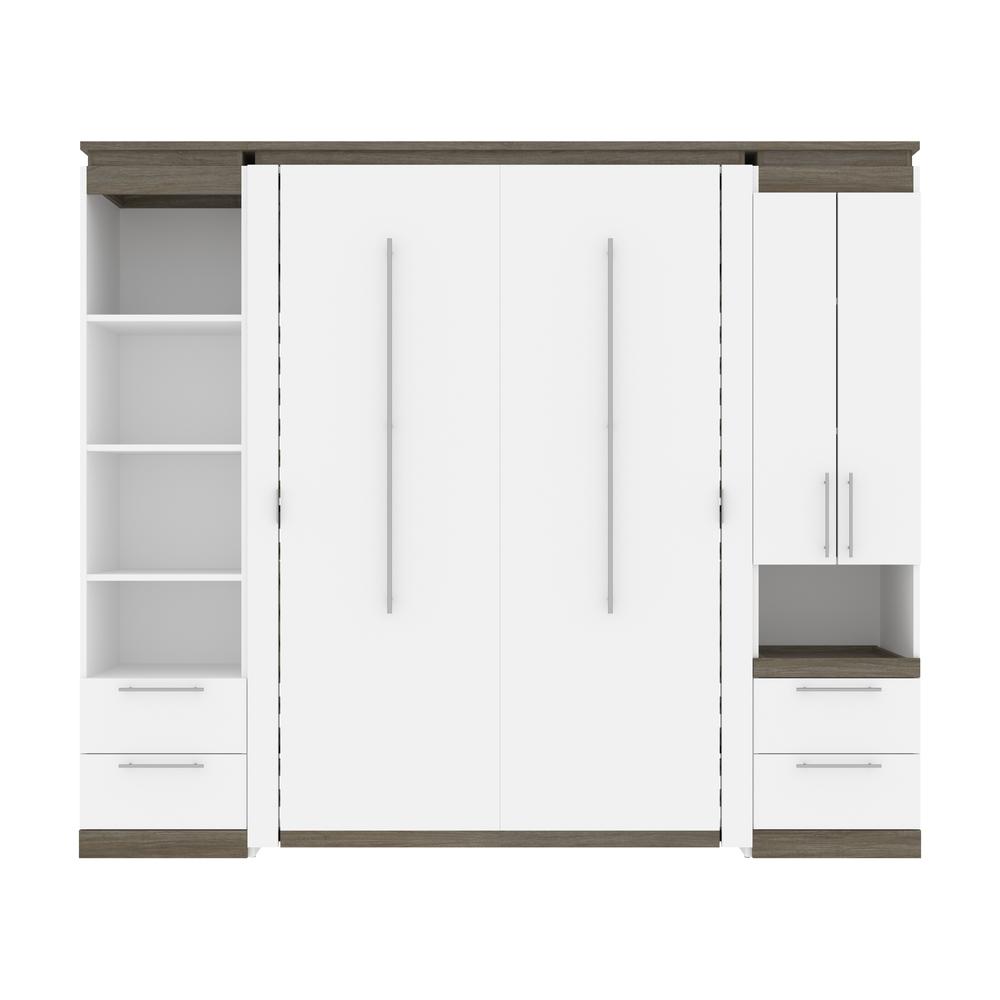 Orion  98W Full Murphy Bed and Narrow Storage Solutions with Drawers (99W) in white & walnut grey. Picture 2