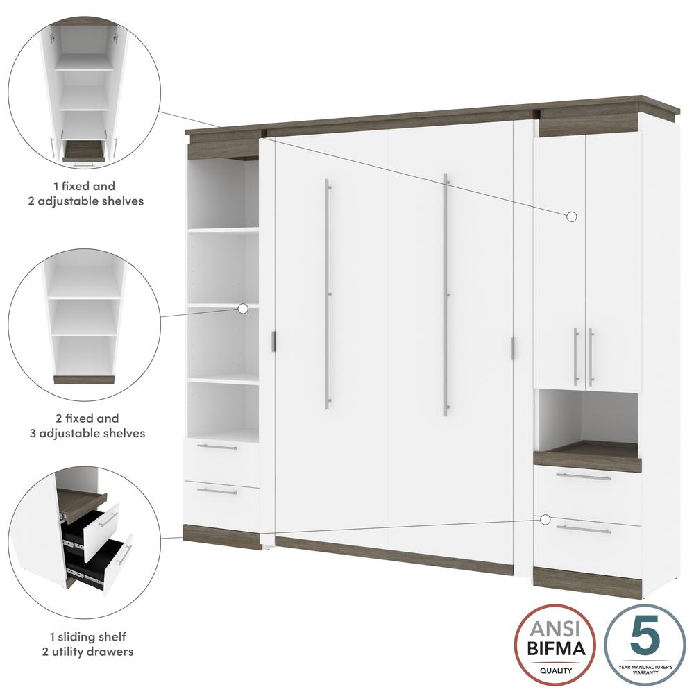 Orion  98W Full Murphy Bed and Narrow Storage Solutions with Drawers (99W) in white & walnut grey. Picture 7