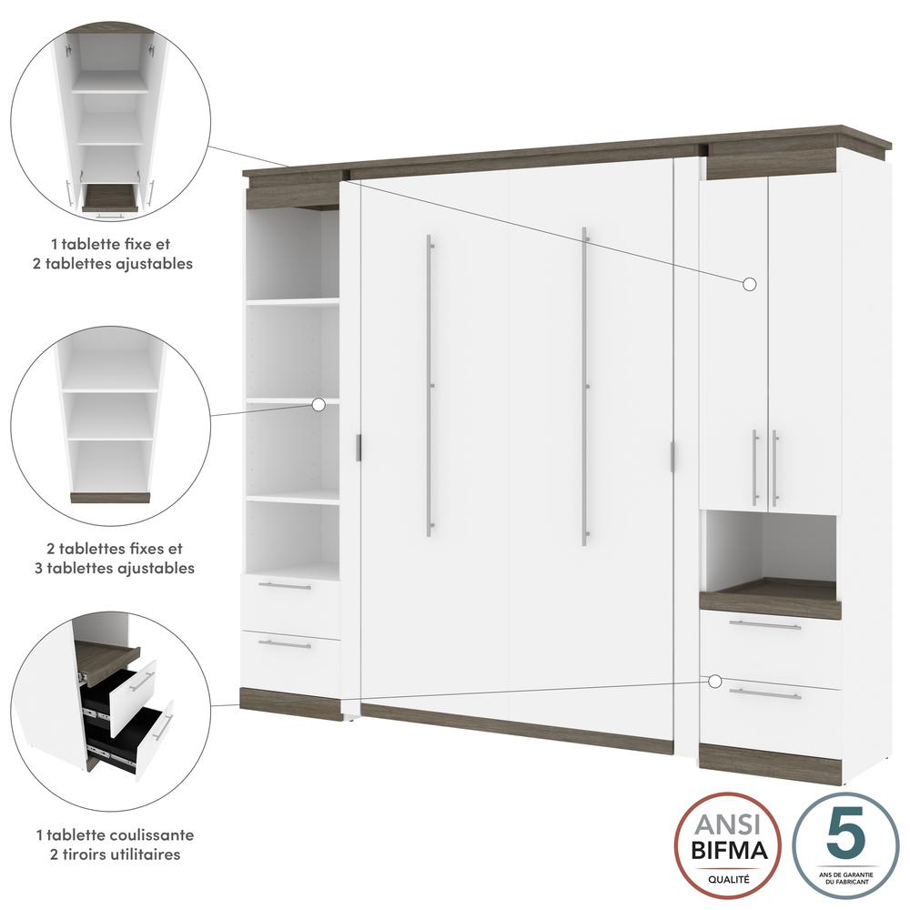 Orion  98W Full Murphy Bed and Narrow Storage Solutions with Drawers (99W) in white & walnut grey. Picture 8