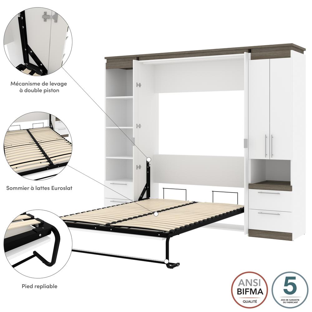 Orion  98W Full Murphy Bed and Narrow Storage Solutions with Drawers (99W) in white & walnut grey. Picture 9