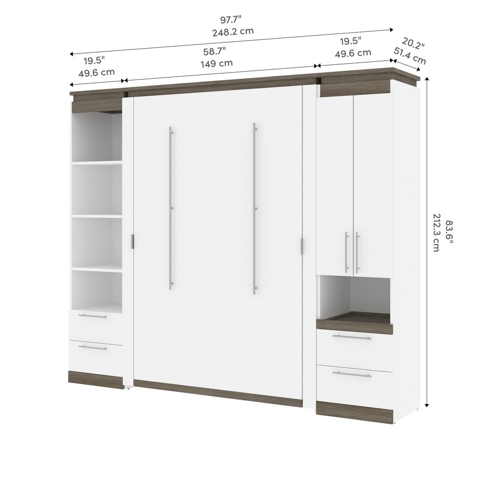 Orion  98W Full Murphy Bed and Narrow Storage Solutions with Drawers (99W) in white & walnut grey. Picture 11
