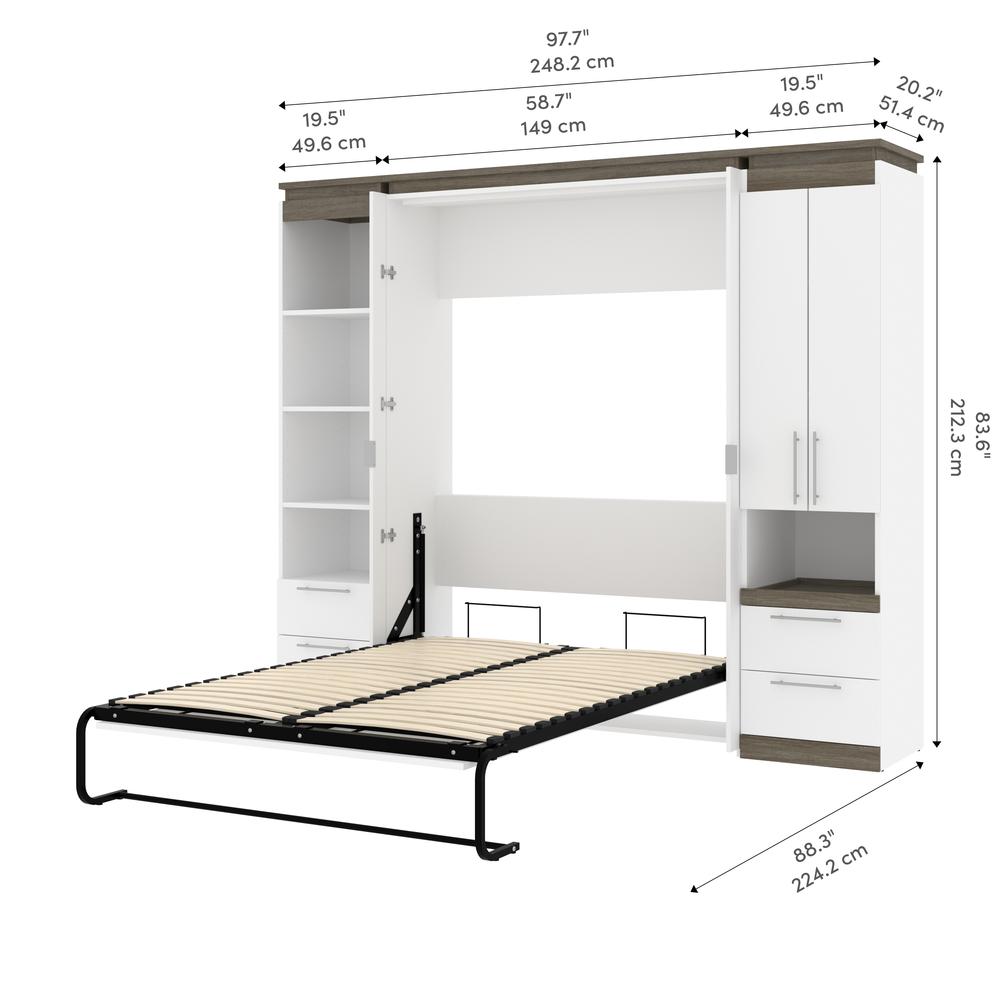 Orion  98W Full Murphy Bed and Narrow Storage Solutions with Drawers (99W) in white & walnut grey. Picture 12