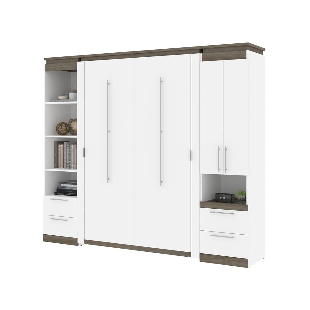 Orion  98W Full Murphy Bed and Narrow Storage Solutions with Drawers (99W) in white & walnut grey. Picture 25