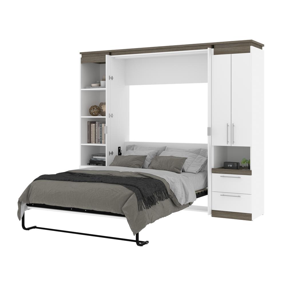 Orion  98W Full Murphy Bed and Narrow Storage Solutions with Drawers (99W) in white & walnut grey. Picture 26