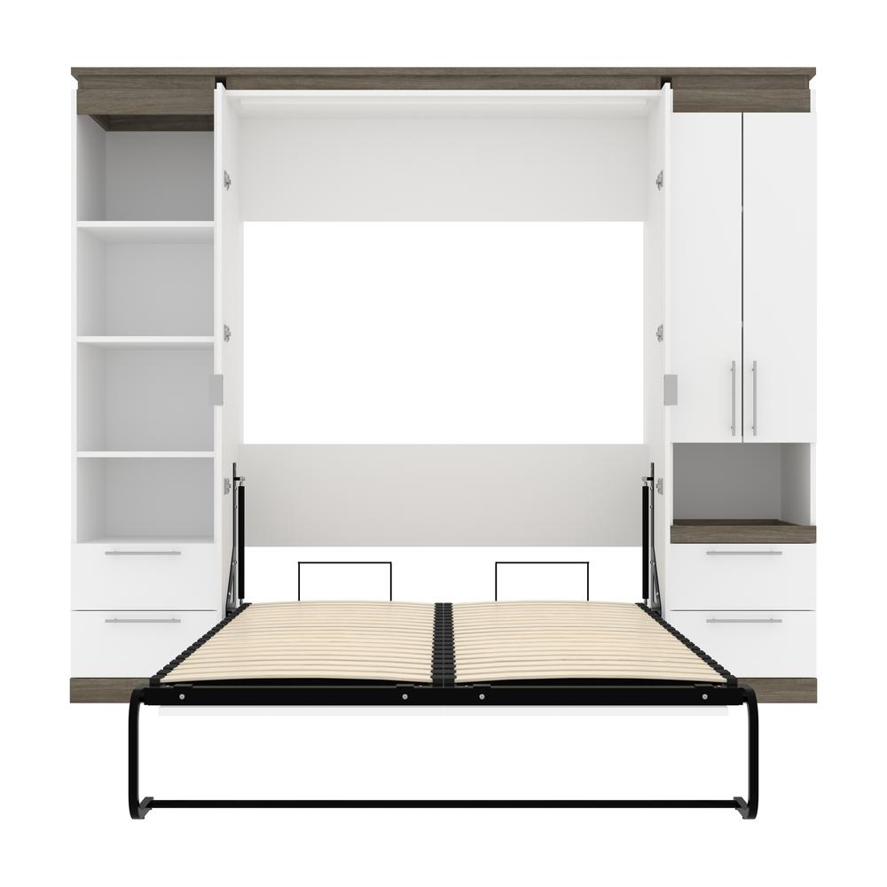 Orion  98W Full Murphy Bed and Narrow Storage Solutions with Drawers (99W) in white & walnut grey. Picture 27