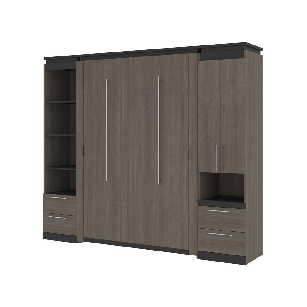 Orion  98W Full Murphy Bed and Narrow Storage Solutions with Drawers (99W) in bark gray and graphite. Picture 1