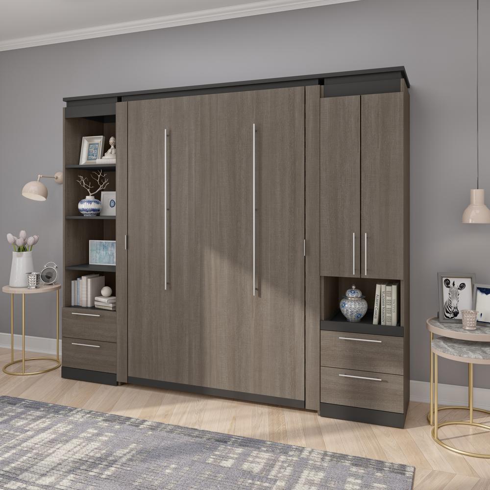 Orion  98W Full Murphy Bed and Narrow Storage Solutions with Drawers (99W) in bark gray and graphite. Picture 5