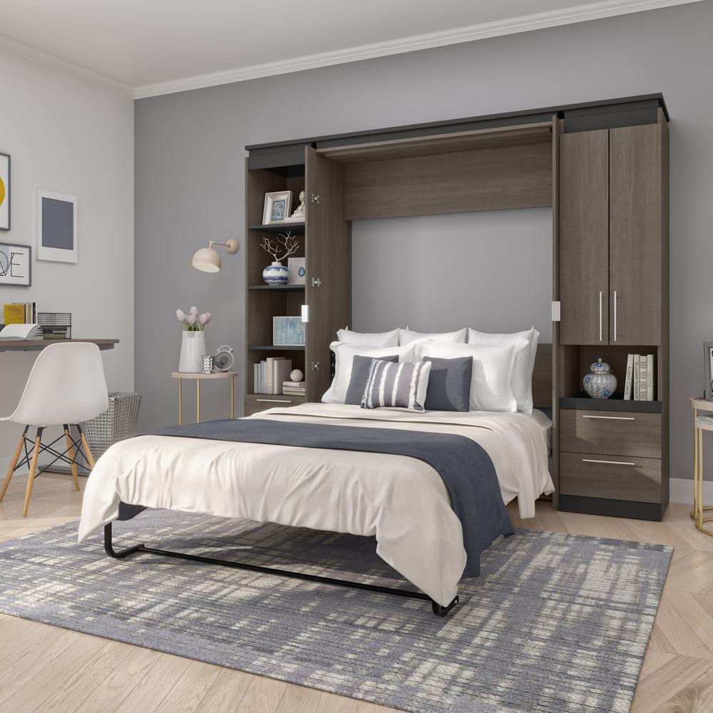 Orion  98W Full Murphy Bed and Narrow Storage Solutions with Drawers (99W) in bark gray and graphite. Picture 6