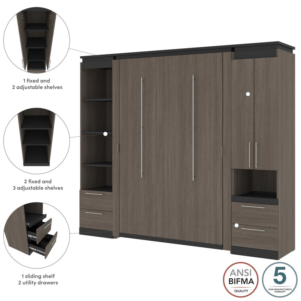 Orion  98W Full Murphy Bed and Narrow Storage Solutions with Drawers (99W) in bark gray and graphite. Picture 7